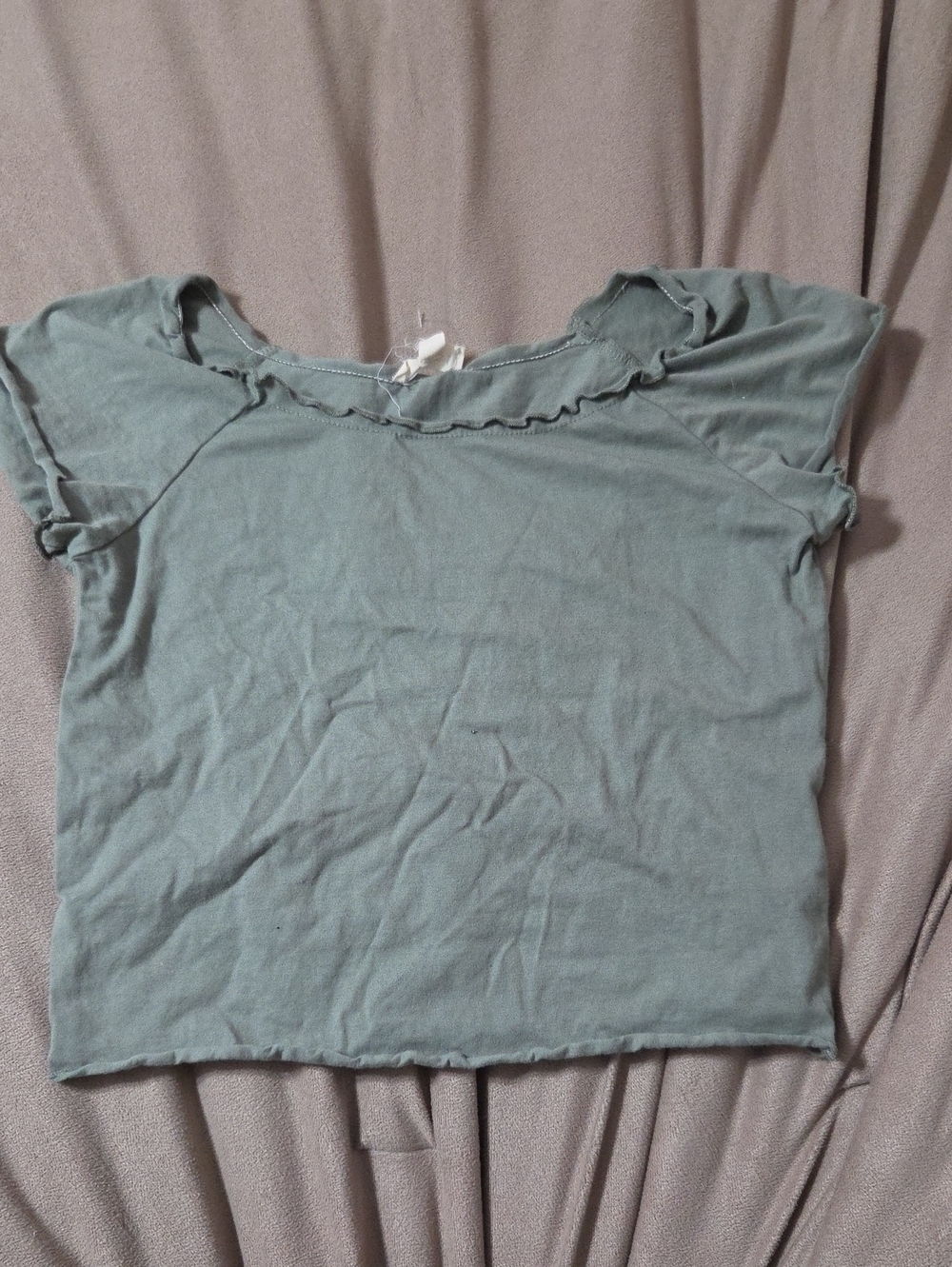 Women's Sage Green Short Sleeve Ruffle-Trim Top